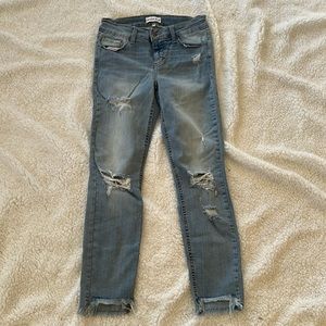 Studio Blue light wash distressed ripped stretch ankle skinny jeans denim